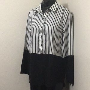 Black and white striped print blouse